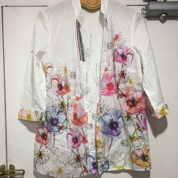JUST WHITE DESIGN by SE FLORAL PRINT SHIRTS SIZE 42 - Picture 4 of 8